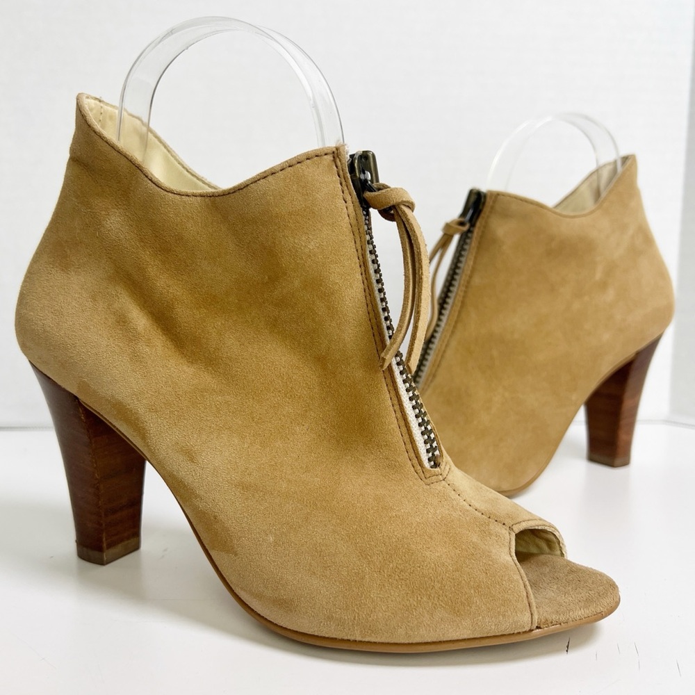 •PAUL GREEN• Mallory Peep Toe Heeled Bootie in Tan Suede Size UK 4.5 / US 7